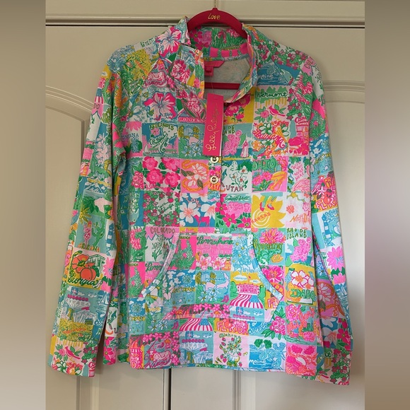 Lilly Pulitzer state of mind captain pop over Patchwork Sweatshirt new with tags